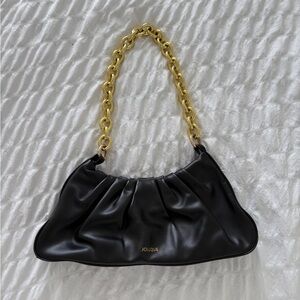 Black Shoulder Bag with Gold Chain